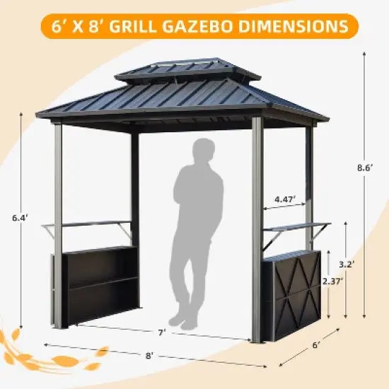 EROMMY 8 Ft. W x 6 Ft. D Aluminum Grill Gazebo image {2}