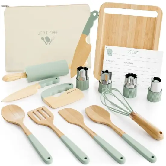 Wooden Cooking & Baking Set for Kids &ndash; Safe, Real Kitchen Tools &ndash; Durable Utensils, Perfect Gift for Creating Lasting Family Memories image {9}
