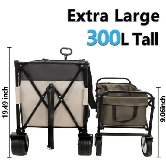 NAYSAYE Wagon Extra Large Folding Cart with All Terrain Wheels and Side Pockets for Outdoor Adventures, Gray and Khaki, 41.34"*25.2"*44.17" image {2}
