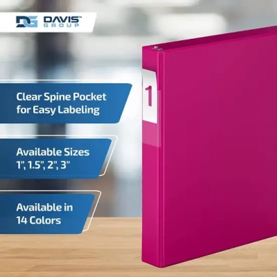 Premium Economy 1" Angle D Ring Binder 6pk Pink: Davis Group, Hard Cover, 225 Sheet Capacity, 2 Pockets, Polypropylene image {4}