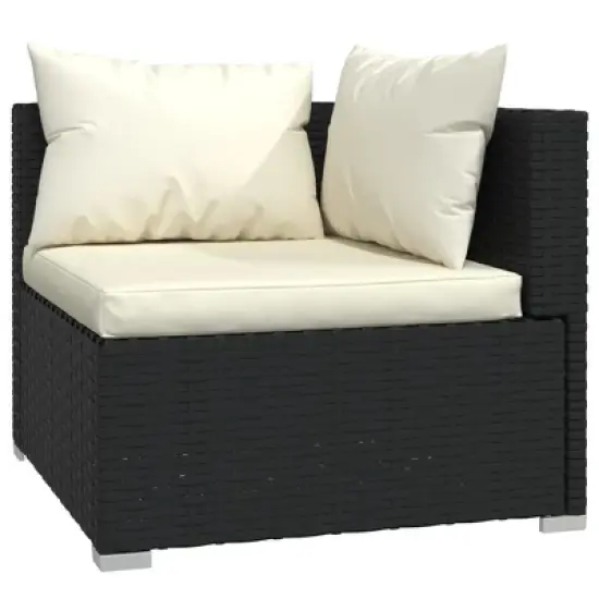 vidaXL Garden Lounge Set Black PE Rattan, Powder-Coated Steel, Plastic image {4}