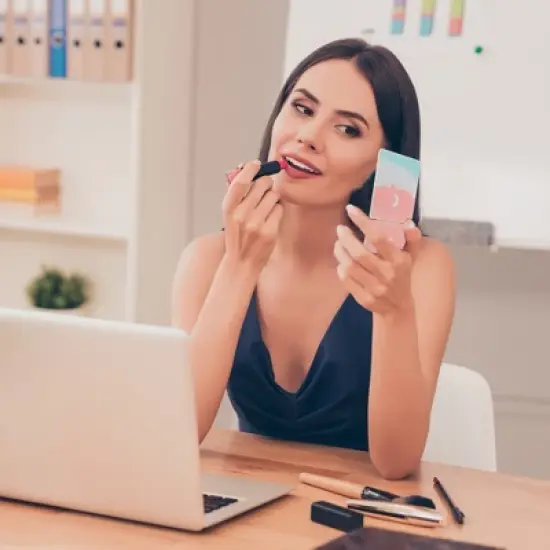 Unique Bargains Square Hand-drawn Makeup Mirror Lake Blue White 1 Pc image {2}