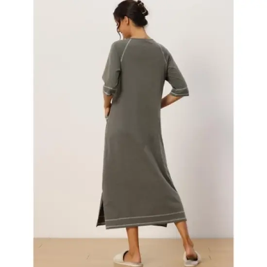 cheibear Womens Zipper Front Housecoat with Pockets Long Robes image {3}