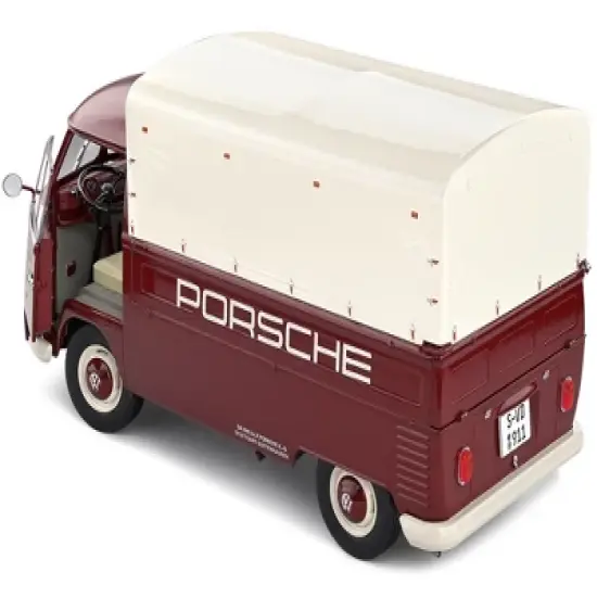 1950 Volkswagen T1 Pickup Truck with Camper Shell Dark Red "Porsche Service" 1/18 Diecast Model Car by Solido image {3}