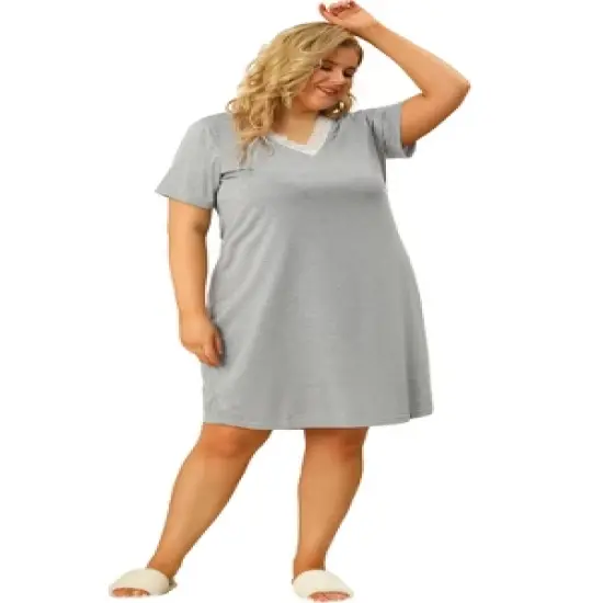 Agnes Orinda Women's Plus Size Solid Comfort Short Sleeves Nightgown image {3}