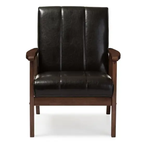 Nikko Mid - Century Modern Scandinavian Style Faux Leather Wooden Lounge Chair - Dark Brown - Baxton Studio image {1}