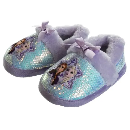 Disney Frozen Girl Slippers - Elsa and Anna Plush Lightweight Warm Comfort Soft Aline House Shoes - Purple (sizes 5-12 Toddler-Little Kid) image {1}