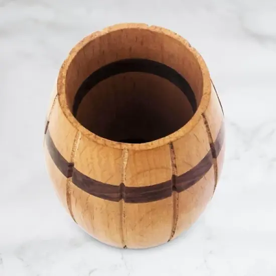 Vintiquewise Decorative Wine Barrel Shaped Wooden Pen Holder for Office Desk, or Entryway image {4}