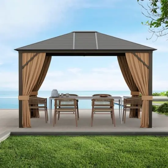 Costway 12' x  10' Patio Hardtop Gazebo W/ Galvanized Steel Top Aluminum Frame Outdoor image {1}