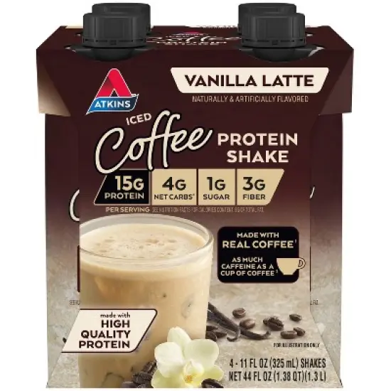 Atkins Iced Coffee Vanilla Latte Protein Shake - 4pk/44 fl oz image {11}
