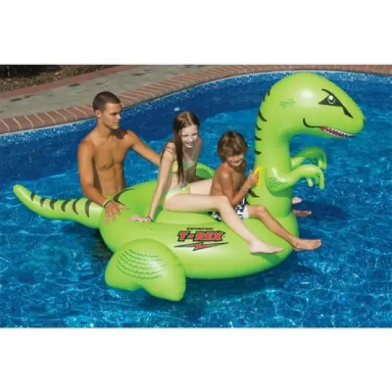 Swimline 78" Water Sports Inflatable Swimming Pool Giant T-Rex Ride-On 2-Person Raft Toy - Green/Black image {1}