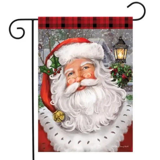 Checkered Santa Christmas Garden Flag Lamp Post 18" x 12.5" Briarwood Lane image {1}
