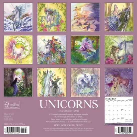 Willow Creek Press 2024 Wall Calendar 12"x12" Unicorns by Sara Burrier image {1}