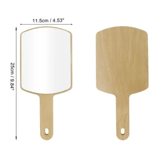 Unique Bargains Large Square Handheld Mirror for Beauty Parlor Vacation Wood Color 1 Pc image {2}