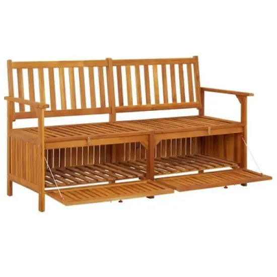 vidaXL Outdoor Storage Bench Deck Box for Patio Furniture Solid Wood Acacia - Brown 58.3" x 24.4" x 33.1" image {2}