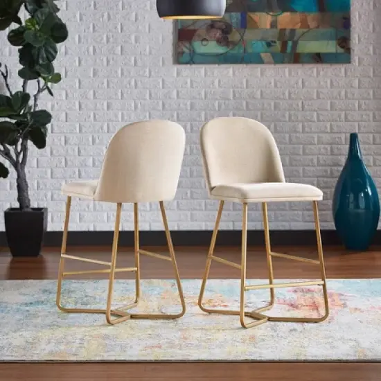 2pk 24" Karianne Linen Upholstered Counter Height Barstools Beige - Inspire Q image {2}