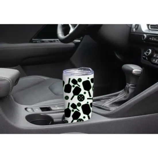 100 North 20 Ounce Stainless Steel On the Go Travel Tumbler With Push Top Lid, Pickleball Paddle White image {2}