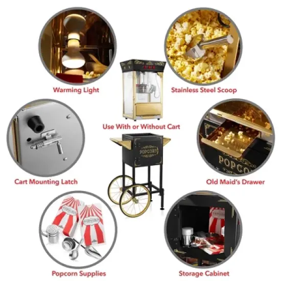 Olde Midway Movie Theater-Style Popcorn Machine Popper with Cart and 10 oz Kettle image {5}