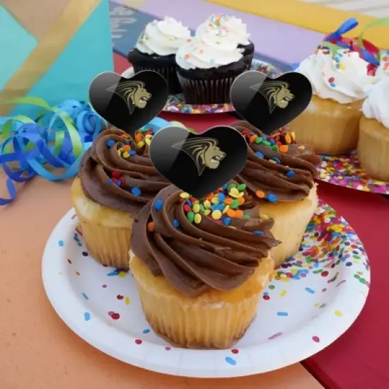 Lindenwood University Primary Logo Heart Love Cupcake Picks Toppers Decoration Set of 6 image {3}