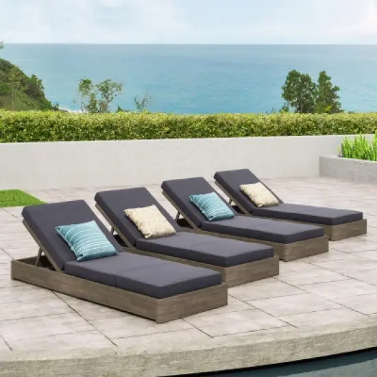 Christopher Knight Home Mira Outdoor Adjustable Acacia Wood Chaise Lounge with Cushion (Set of 4) image {9}