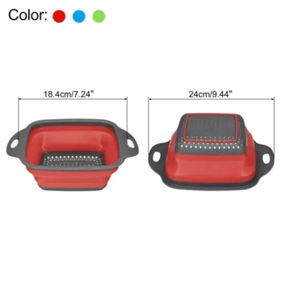Unique Bargains Collapsible Colander Set Silicone Square Foldable Strainer Space Saving Blue Green Red 3 Pcs Small image {4}