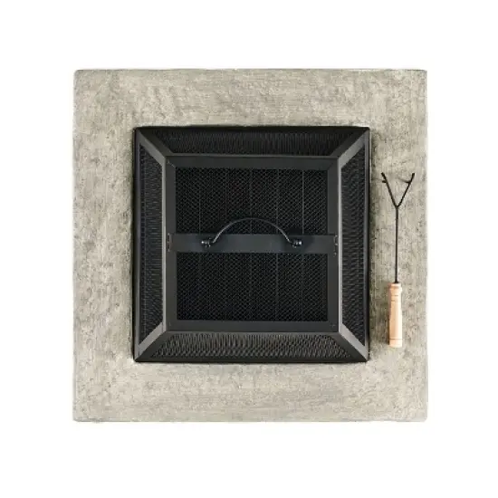 28-Inch Outdoor Wood-Burning Fire Pit with Stone-Inspired Base and Protective Lid image {4}