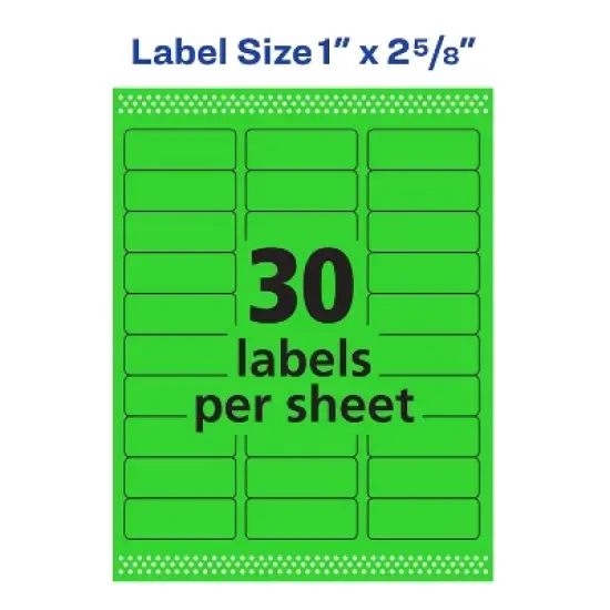 Avery Neon Address Labels with Sure Feed for Laser Printers, 1" x 2 5/8", 750 Green Labels (5971) image {4}