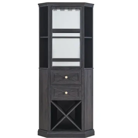 Home Source Corner Bar Cabinet with Rotating Wine Rack image {3}