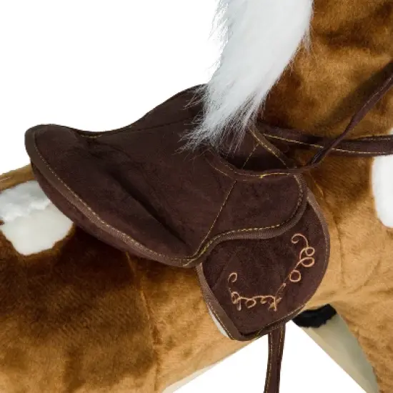 Qaba Kids Metal Plush Ride-On Rocking Horse Chair Toy With Nursery Rhyme Music - Dark Brown image {3}