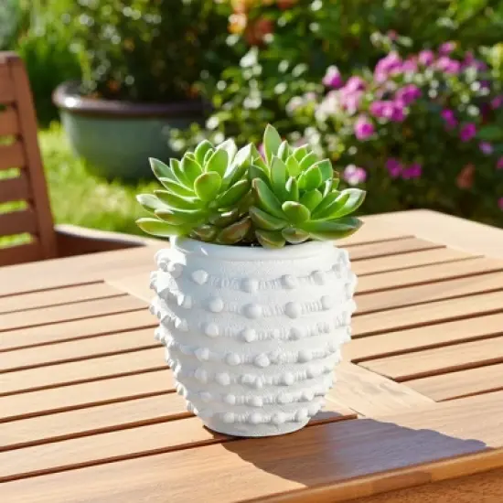 Stone Ceramic Planter with Raised Textured Surface and Rounded Edge Design - Contemporary Decorative Accent Pot with Sculpted Detail image {10}