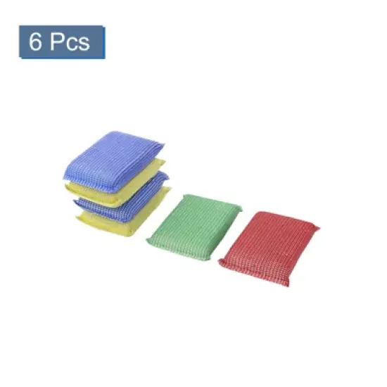 Unique Bargains Sponge Home Kitchen Bowl Dish Rectangle Shaped Scrubber Cleaning Cleaner Pads 6 Pcs image {3}