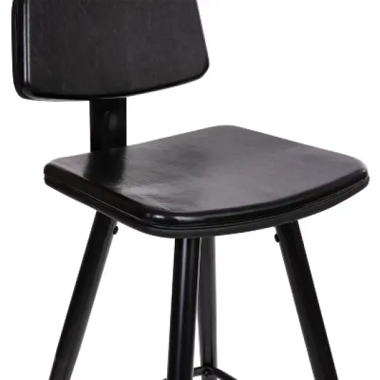Set of 2 Faux Leather Contemporary Upholstered Barstools with Black Metal Frame - Merrick Lane image {6}