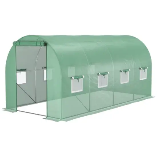 Outsunny Extra-Large Walk-in Tunnel Hoop Greenhouse, PE Cover, Steel, Roll-Up Zipper Door & Windows for Flowers, Vegetables, Tropical Plants, Green image {4}
