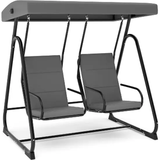 homfan 2-Person Patio Swing Chair with Adjustable Canopy - Heavy Duty Outdoor Swing Glider with Removable Cushions, Dark Grey image {7}