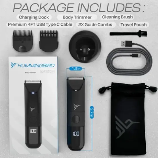 HUMMINGBIRD MK5 Pubic Hair Trimmer for Men &ndash; Ceramic Blade, No Nick, No Cut, Ball Trimmer, USB-C Rechargeable, Travel Pouch, Body Trimmer image {5}