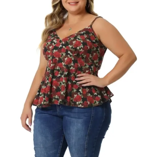 Agnes Orinda Women's Plus Size Peplum Adjustable Strap Outfits Floral Camisole image {5}