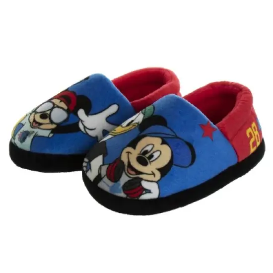 Disney Mickey Mouse Slippers - Kids Cozy Plush Fuzzy Lightweight Warm Comfort Soft House Shoes - blue and red (size 5-12 Toddler - Little Kid) image {1}