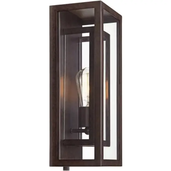 Possini Euro Design Modern Industrial Farmhouse Rustic Outdoor Wall Light Fixture Bronze 15 1/2" Clear Glass for Exterior Barn Deck House Porch Yard image {5}