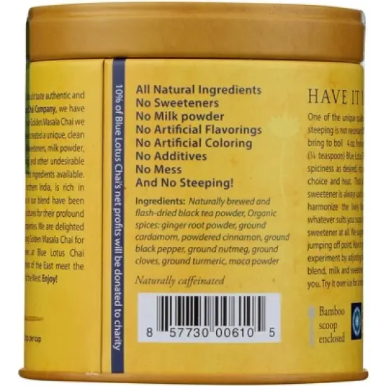 Blue Lotus Masala Chai Golden Tea - Case of 6/3 oz image {2}