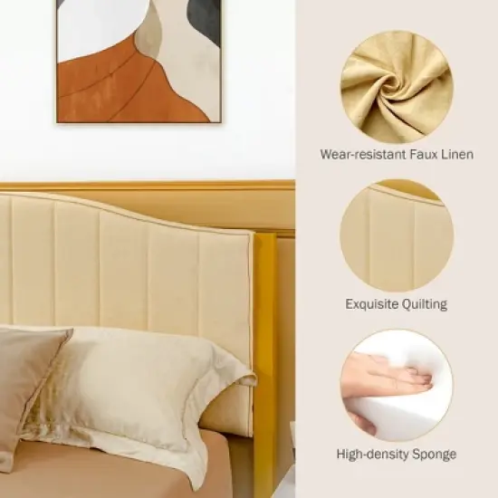 Costway Full\Queen Size Upholstered Bed Frame Mattress Foundation Platform Quilted Headboard image {8}