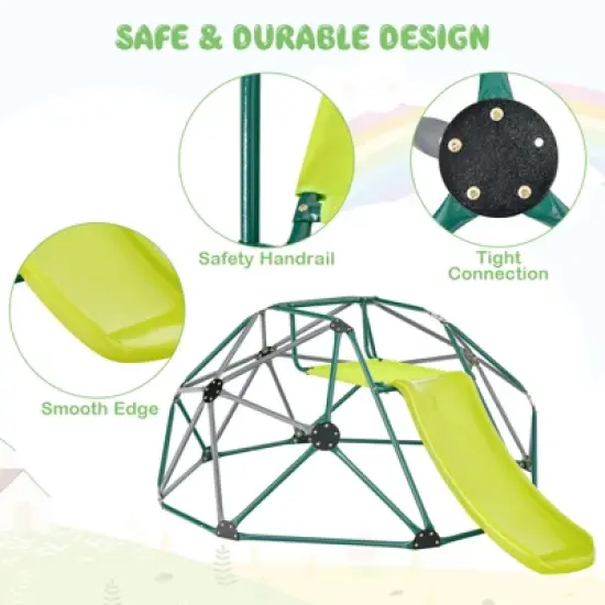 Infans 8FT Climbing Dome w/ Slide Outdoor Kids Jungle Gym Dome Climber Green & Gray image {6}