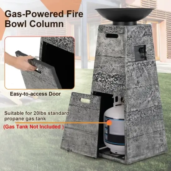 Costway 48'' Outdoor Propane Fire Bowl Column W/ Lava Rocks & PVC Cover 30,000 BTU image {7}