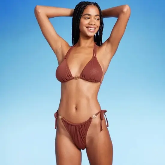 Women's Side-Tie Adjustable Extra High Leg Lurex Plisse Textured Bikini Bottom - Wild Fable&trade; image {2}