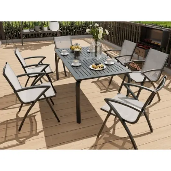 Outdoor Patio Dining Sets with Umbrella Hole, Outdoor Dining Set with 71" Aluminum table & Aluminum Sling Back Chair, Outdoor Patio Furniture Sets image {10}