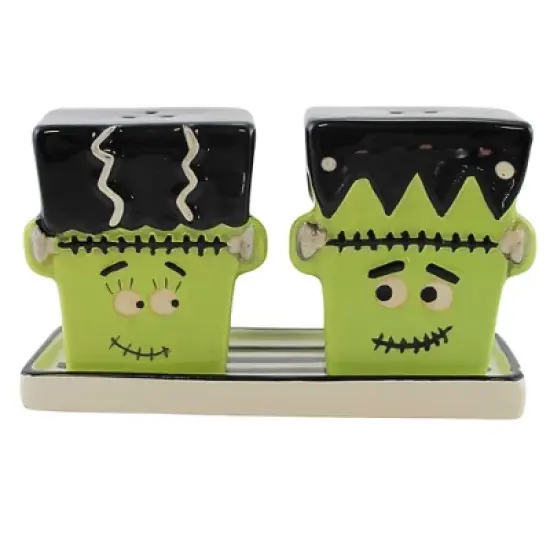 Transpac 2.75 In Frankenstein & Bride Salt & Pepper Halloween Salt And Pepper Shaker , Plate Trick Or Treat (3PC) image {3}