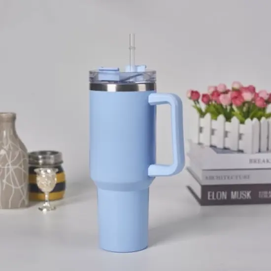 40oz Stainless Steel Insulated Tumbler with Handle and Straw Lid image {1}