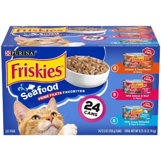 Purina Friskies Seafood Prime Filets with Chicken, Beef and Seafood Wet Cat Food - 5.5oz/24ct Variety Pack image {8}