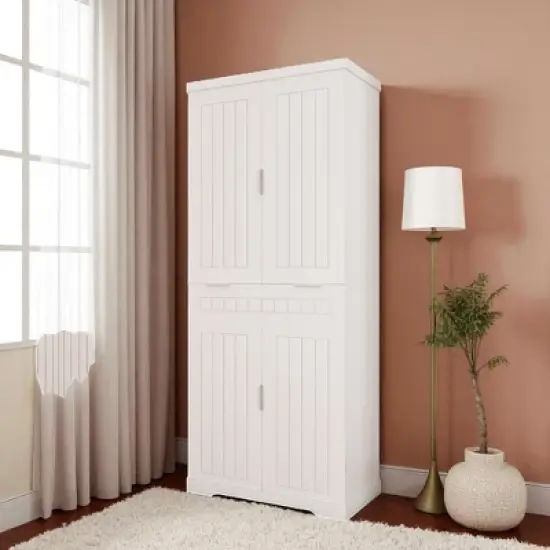 71" Tall Freestanding Pantry Cabinet with Drawer, 2 Cabinets & 6 Door Shelves, Adjustable Storage Cupboard for Kitchen, Bathroom, Living Room image {8}