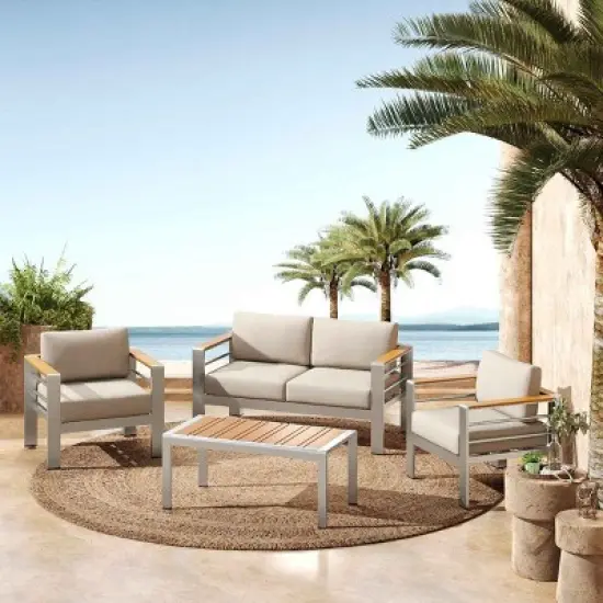 4PCS Outdoor Chat Set, Seating Set with Coffee Table, Lightweight Chairs with Aluminum Frame and Polyester Cushion-Coolbibila image {1}