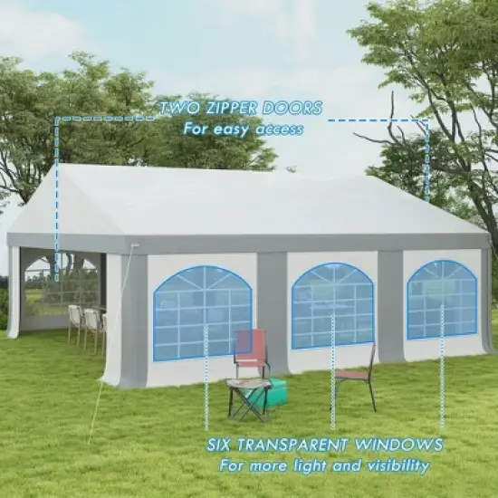 Resenkos Canopy, Outdoor Canopy Tent,20' x 20'Wedding Tent, Outdoor Carport Garage Party Tent with Sidewall, Gray White and Gray image {9}